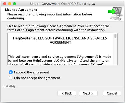 Mac OS X Installation License Agreement - GoAnywhere Open PGP Studio