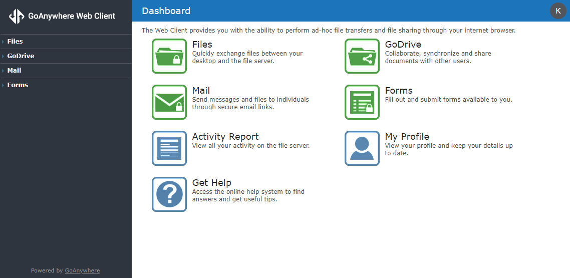 Screenshot of GoAnywhere Web Client