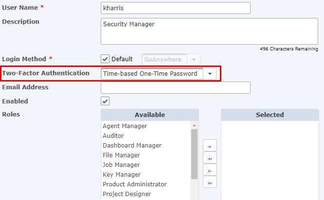 Admin User Authentication Settings 