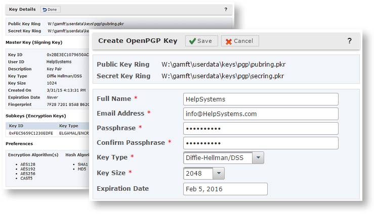 GoAnywhere MFT Open PGP key manager