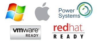 Five of the platforms GoAnywhere works with: Windows, Apple, IBM i (iSeries), VMware, and RedHat
