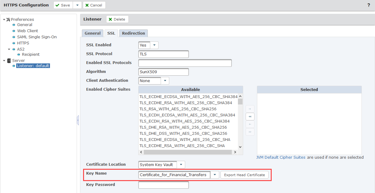 The HTTPS Configuration Listener Pane
