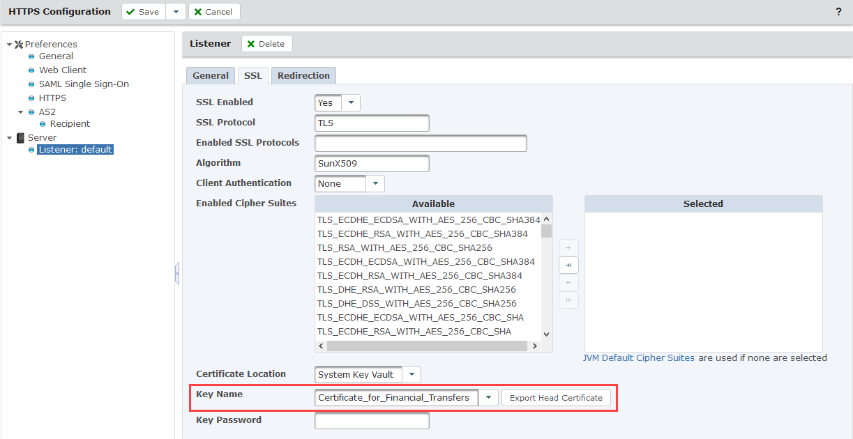 The HTTPS Configuration Listener Pane 