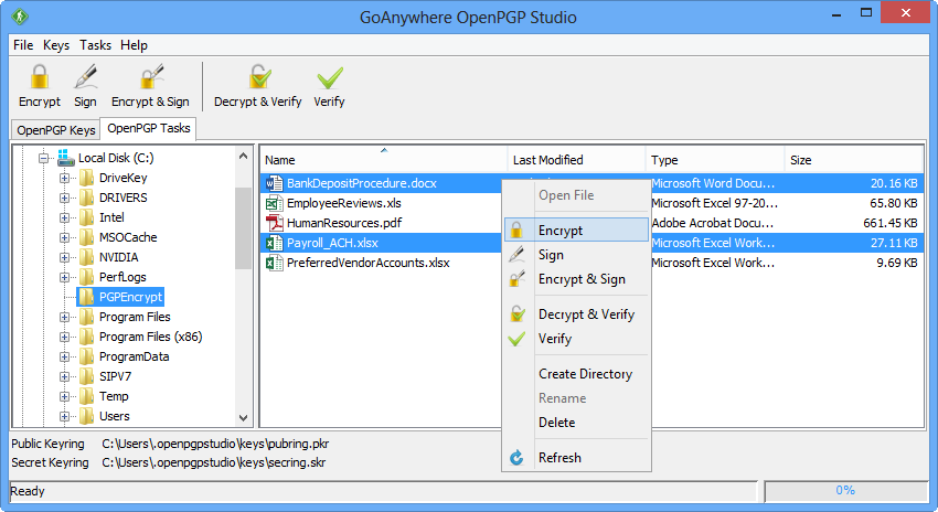 GoAnywhere Open PGP Studio desktop interface