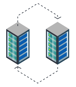 Two servers with arrows pointing between them.
