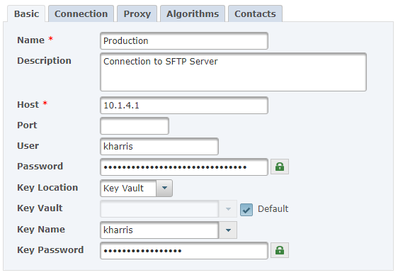 Screen shot of SFTP resources