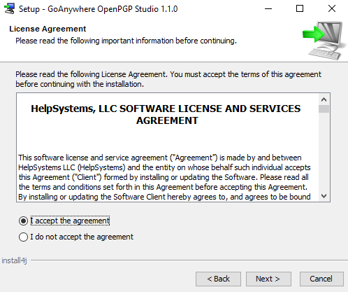 Windows Installation License Agreement - GoAnywhere Open PGP Studio