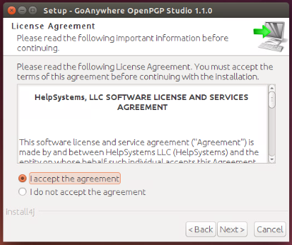 Linux/Unix Installation License Agreement - GoAnywhere Open PGP Studio