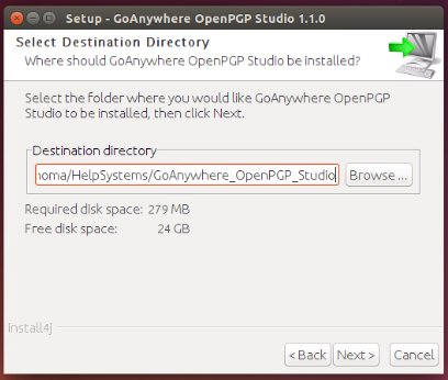 Linux/Unix Installation Select Destination - GoAnywhere Open PGP Studio