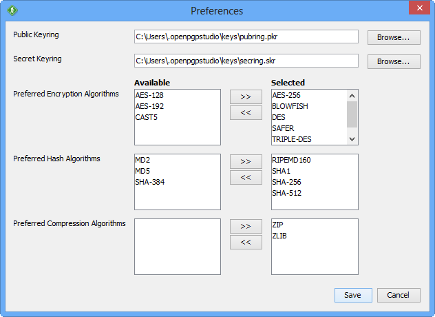 GoAnywhere Open PGP Studio Key Preferences