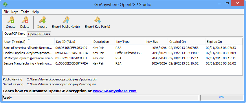 GoAnywhere Open PGP Studio Key Manager