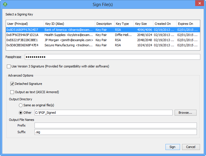 GoAnywhere Open PGP Sign Files