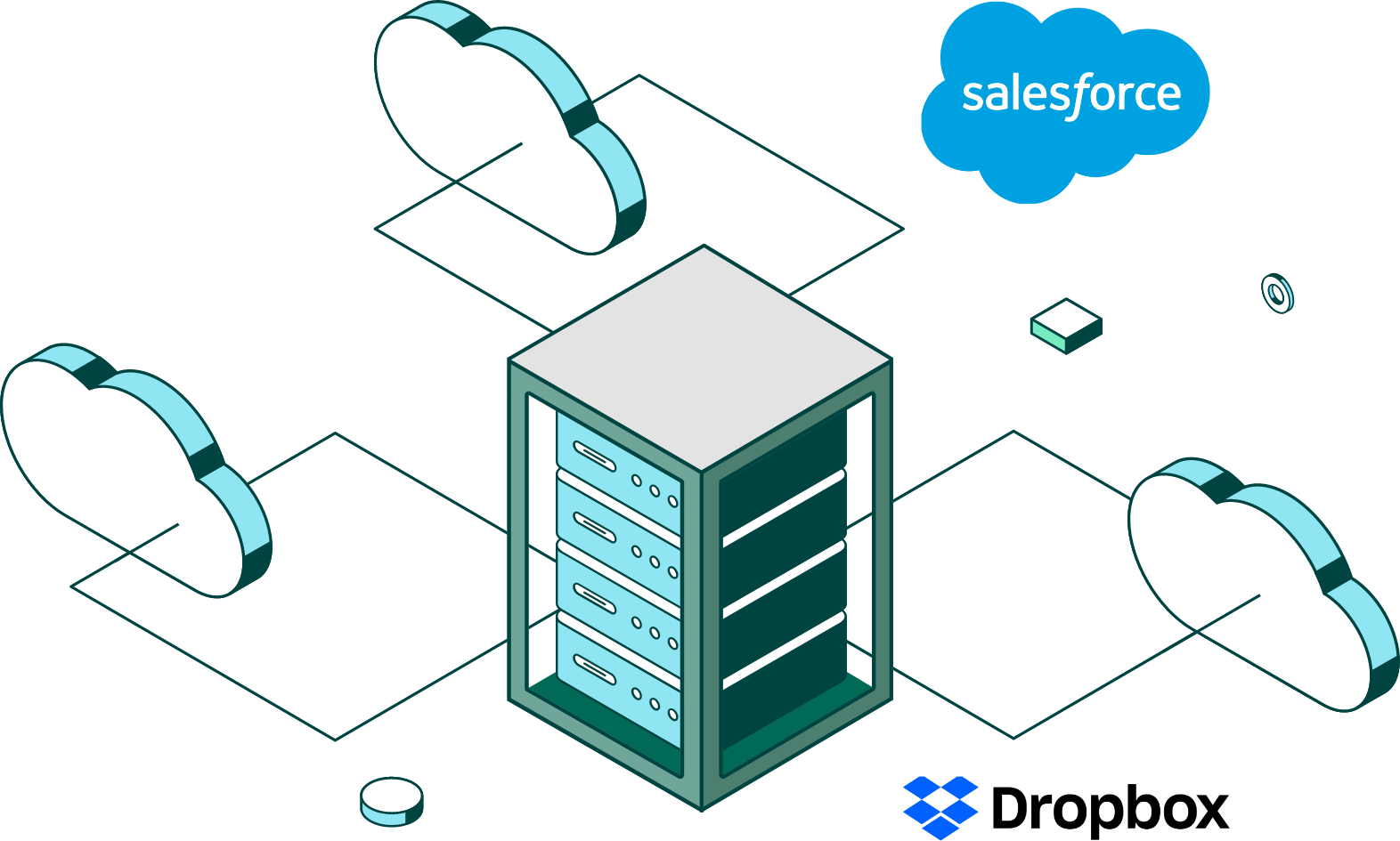 Illustration of a server and clouds