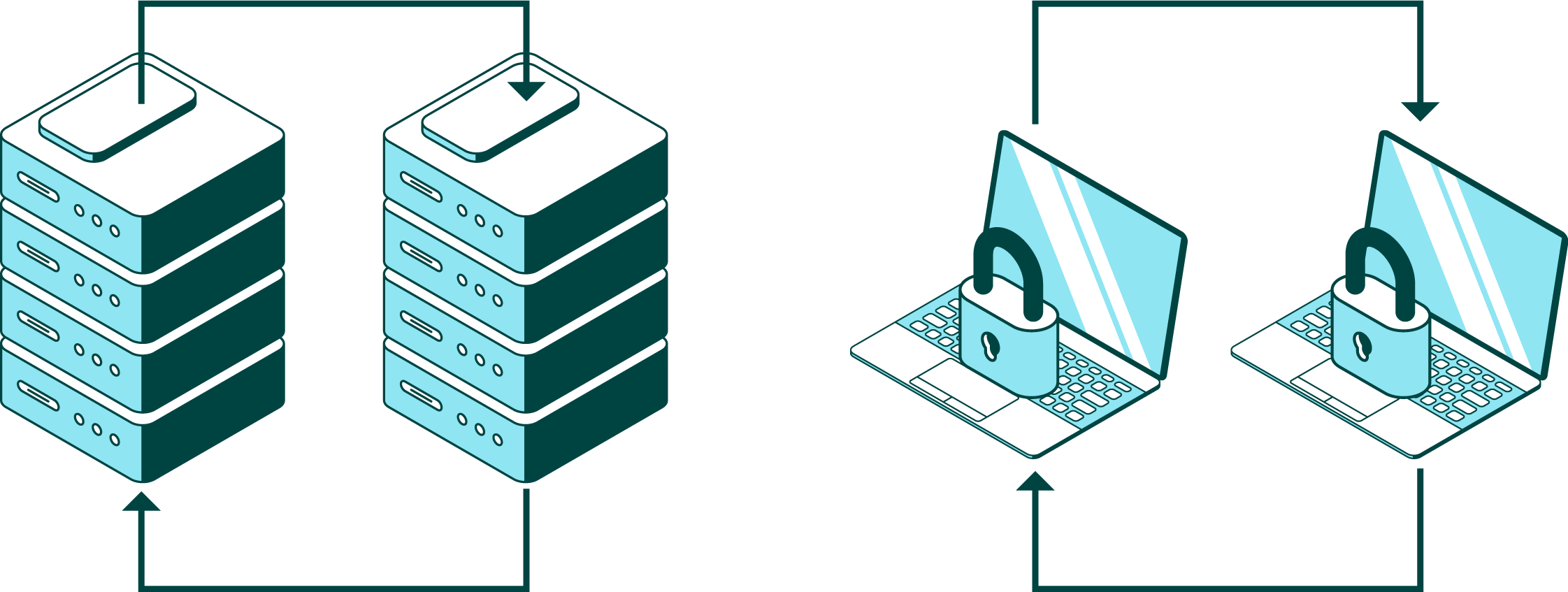 illustration representing server to server and person to person file transfers