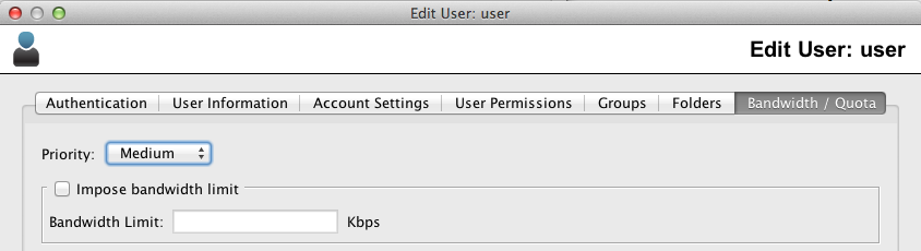 Server user priority and bandwidth settings