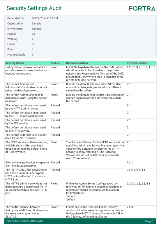 Security Settings Audit-Page 1 Example