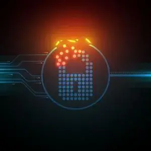 Graphic of a padlock on fire