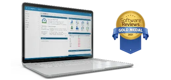 GoAnywhere MFT dashboard and SoftwareReviews banner