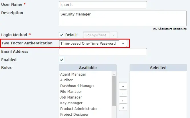Admin User Authentication Settings 