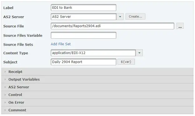 Screenshot of AS2 Task for Sending Secure EDI