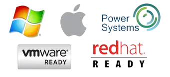 Five of the platforms GoAnywhere works with: Windows, Apple, IBM i (iSeries), VMware, and RedHat