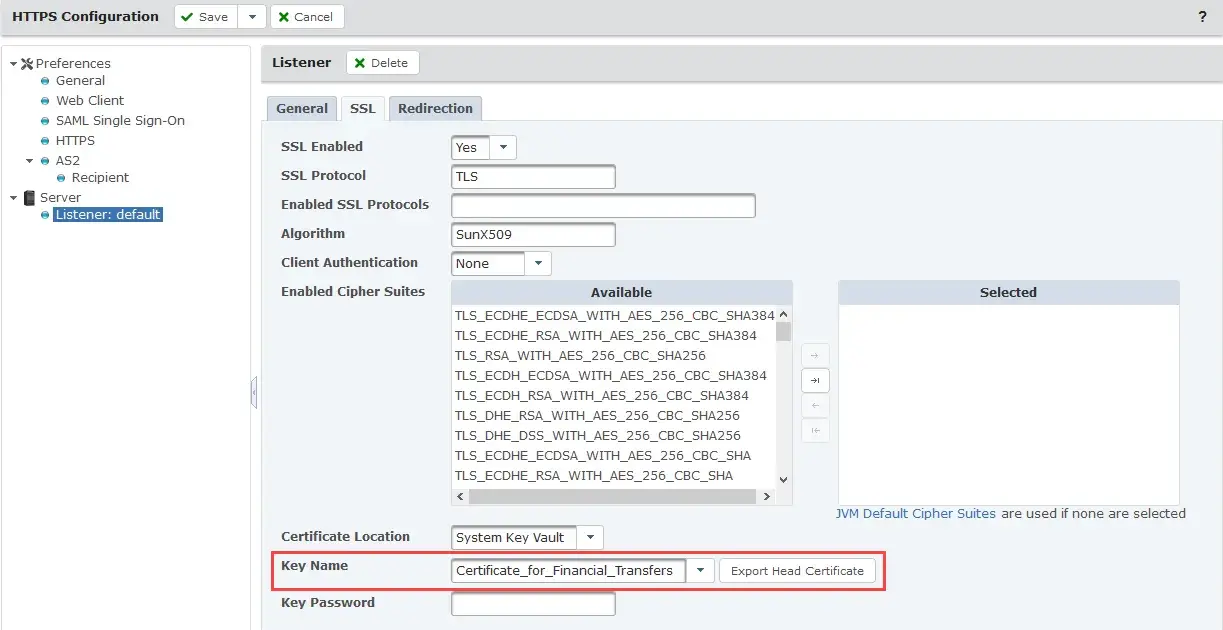 The HTTPS Configuration Listener Pane 