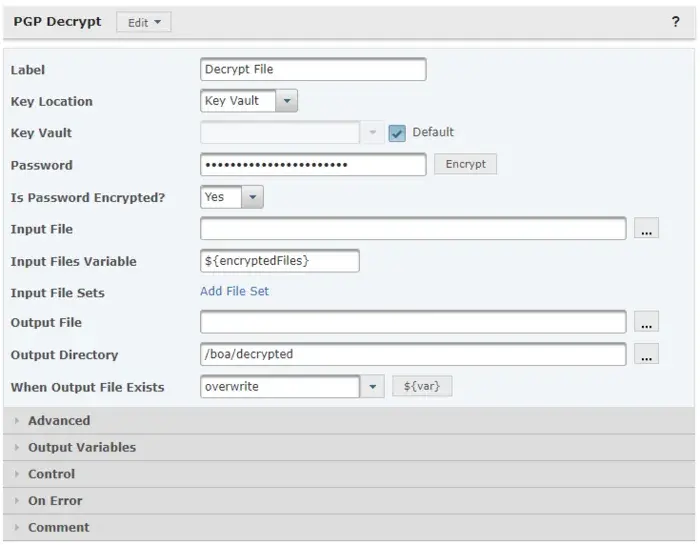 GoAnywhere MFT Open PGP decryption example in the platform