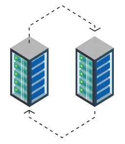 Two servers with arrows pointing between them.