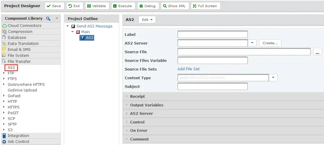 The AS2 Task in Project Designer 