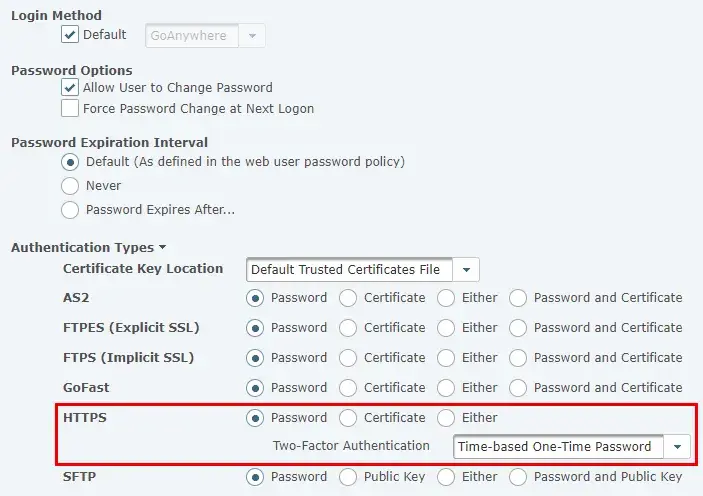 Web User Authentication Settings 