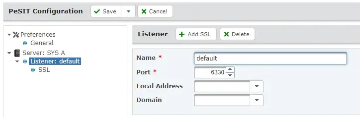 Screenshot of PeSIT Server configuration in GoAnywhere MFT