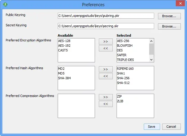 GoAnywhere Open PGP Studio Key Preferences
