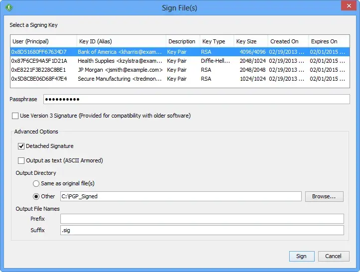 GoAnywhere Open PGP Sign Files