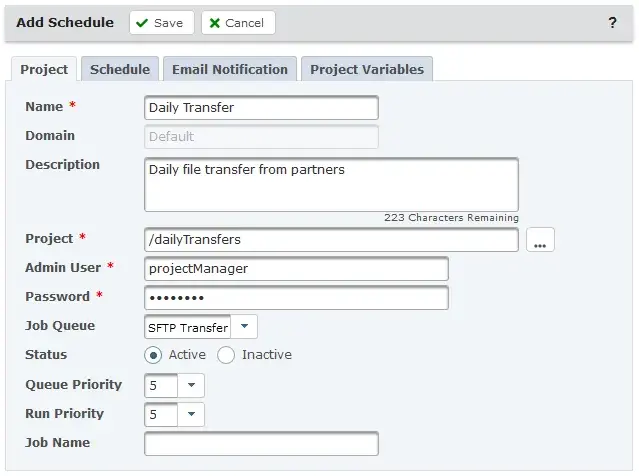 Schedule Project Tab