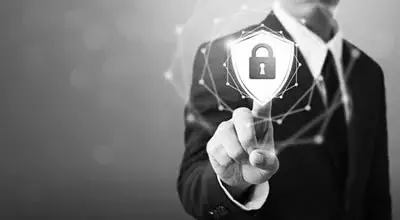 Man pressing icon of padlock