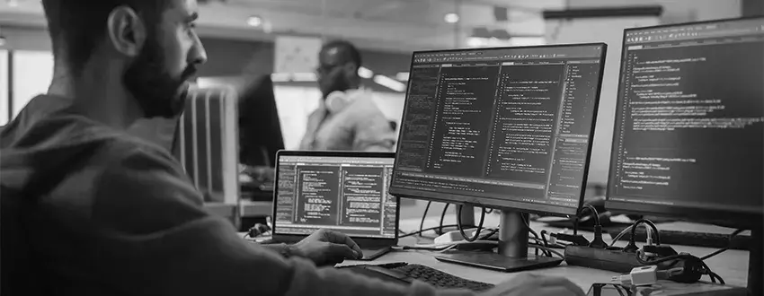 Man conducting testing of file transfer software