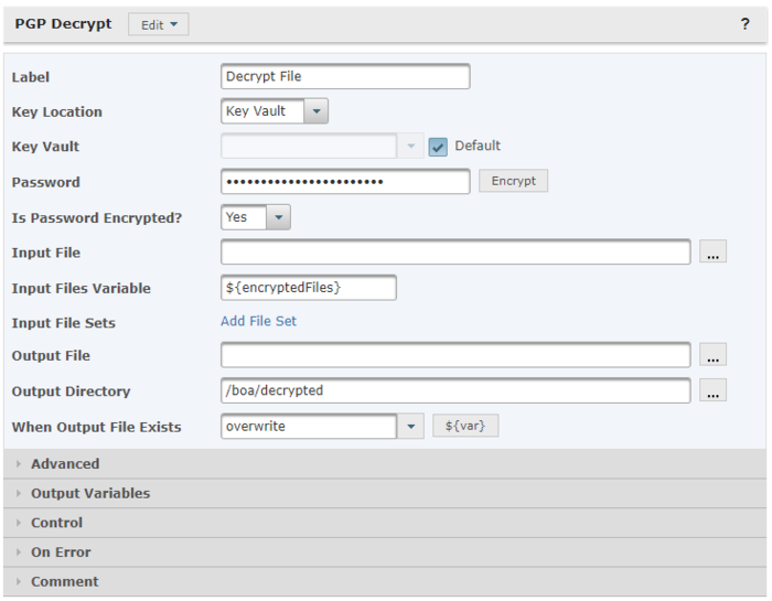 GoAnywhere MFT Open PGP decryption example in the platform